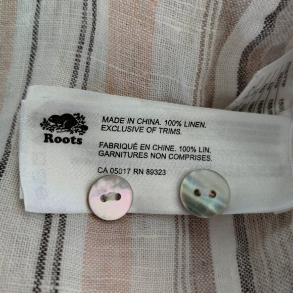 Roots 100% Linen Striped Blouse Size XL Long Sleeve Relaxed Fit Nautical Beach - Picture 4 of 7